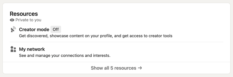 LinkedIn Resources Window &ndash; Turn On Creator Mode