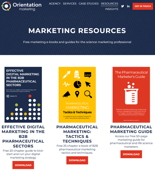 Screenshot of Orientation Marketing&rsquo;s resources page
