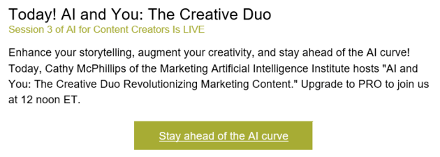 The first section of MarketingProfs&rsquo; e-newsletter promoting an upcoming webinar