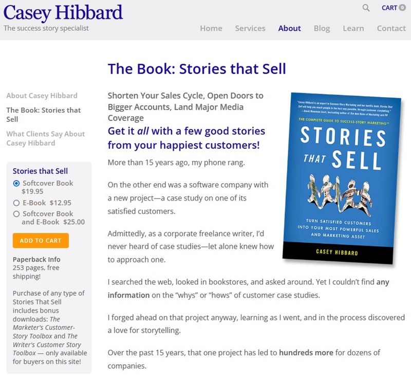 Screen shot of Casey Hibbard&rsquo;s book Stories that Sell