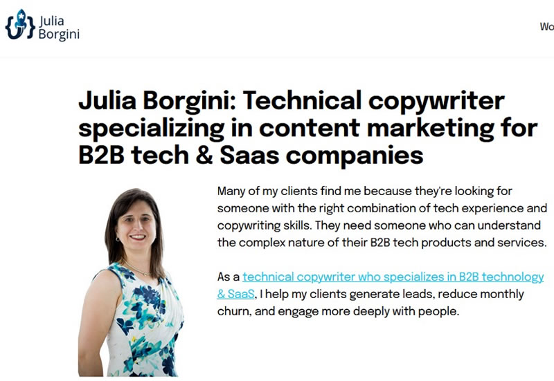 Screen shot of copywriter Julia Borgini&rsquo;s website