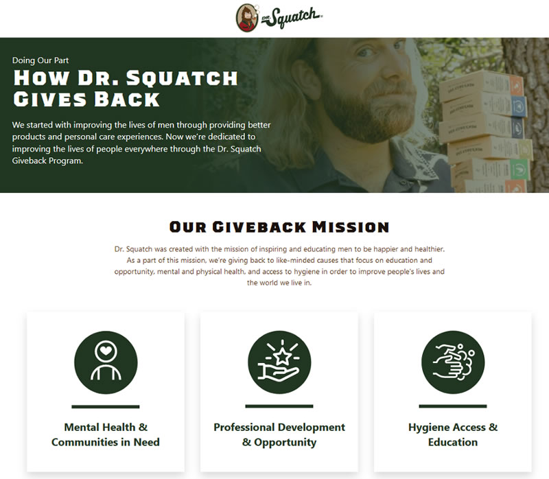 Screen shot of Dr. Squatch&rsquo;s giveback page