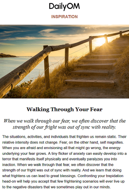 First section of DailyOM e-newsletter