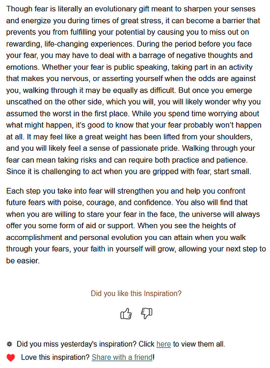 Second section of DailyOM e-newsletter